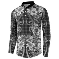 Hawaii Palaka Button Sweatshirt Black Tribal Pattern With Tropical Flowers LT05 - Polynesian Pride