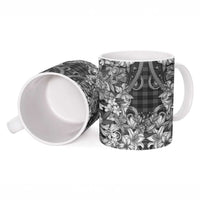 Hawaii Palaka Ceramic Mug Black Tribal Pattern With Tropical Flowers LT05 - Polynesian Pride
