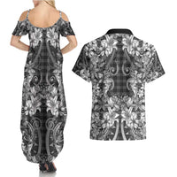 Hawaii Palaka Couples Matching Summer Maxi Dress and Hawaiian Shirt Black Tribal Pattern With Tropical Flowers - Polynesian Pride