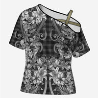 Hawaii Palaka Cross Shoulder Shirt Black Tribal Pattern With Tropical Flowers LT05 Female Black - Polynesian Pride