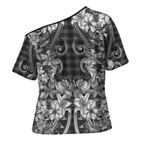 Hawaii Palaka Cross Shoulder Shirt Black Tribal Pattern With Tropical Flowers LT05 - Polynesian Pride