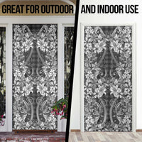 Hawaii Palaka Door Cover Black Tribal Pattern With Tropical Flowers - Polynesian Pride
