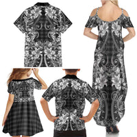 Hawaii Palaka Family Matching Summer Maxi Dress and Hawaiian Shirt Black Tribal Pattern With Tropical Flowers - Polynesian Pride
