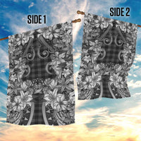 Hawaii Palaka Garden Flag Black Tribal Pattern With Tropical Flowers - Polynesian Pride