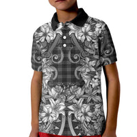 Hawaii Palaka Kid Polo Shirt Black Tribal Pattern With Tropical Flowers LT05 Kid Black - Polynesian Pride