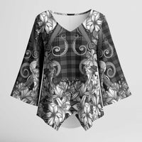 Hawaii Palaka Kimono Sleeve Blouse Black Tribal Pattern With Tropical Flowers LT05 Female Black - Polynesian Pride