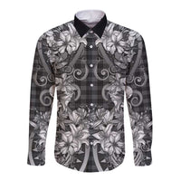 Hawaii Palaka Long Sleeve Button Shirt Black Tribal Pattern With Tropical Flowers LT05 Unisex Black - Polynesian Pride