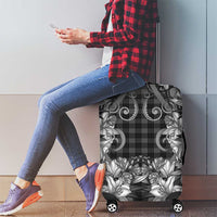 Hawaii Palaka Luggage Cover Black Tribal Pattern With Tropical Flowers - Polynesian Pride
