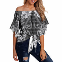 Hawaii Palaka Off Shoulder Wrap Waist Top Black Tribal Pattern With Tropical Flowers LT05 - Polynesian Pride