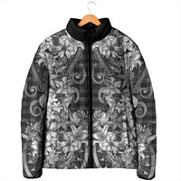 Hawaii Palaka Padded Jacket Black Tribal Pattern With Tropical Flowers LT05 - Polynesian Pride