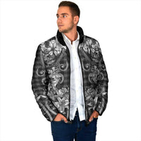 Hawaii Palaka Padded Jacket Black Tribal Pattern With Tropical Flowers LT05 - Polynesian Pride