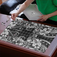 Hawaii Palaka Puzzle Black Tribal Pattern With Tropical Flowers LT05 - Polynesian Pride