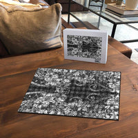 Hawaii Palaka Puzzle Black Tribal Pattern With Tropical Flowers LT05 - Polynesian Pride