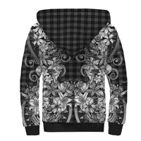 Hawaii Palaka Sherpa Hoodie Black Tribal Pattern With Tropical Flowers LT05 - Polynesian Pride