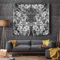 Hawaii Palaka Tapestry Black Tribal Pattern With Tropical Flowers - Polynesian Pride