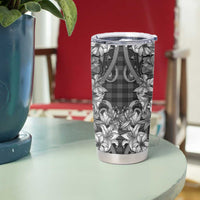 Hawaii Palaka Tumbler Cup Black Tribal Pattern With Tropical Flowers - Polynesian Pride
