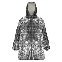 Hawaii Palaka Wearable Blanket Hoodie Black Tribal Pattern With Tropical Flowers LT05 One Size Black - Polynesian Pride
