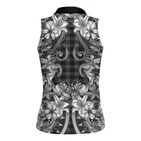 Hawaii Palaka Women Sleeveless Polo Shirt Black Tribal Pattern With Tropical Flowers LT05 - Polynesian Pride