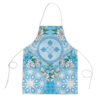Hawaii Cyan Palaka Apron With Tapa Pattern Tropical Flowers LT05 Cyan - Polynesian Pride