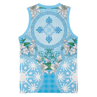 Hawaii Cyan Palaka Basketball Jersey With Tapa Pattern Tropical Flowers LT05 - Polynesian Pride