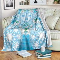 Hawaii Cyan Palaka Blanket With Tapa Pattern Tropical Flowers - Polynesian Pride