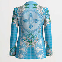 Hawaii Cyan Palaka Blazer With Tapa Pattern Tropical Flowers LT05 - Polynesian Pride
