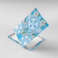 Hawaii Cyan Palaka Canvas Wall Art With Tapa Pattern Tropical Flowers LT05 With Frame Cyan - Polynesian Pride