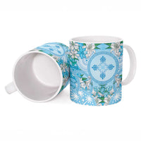 Hawaii Cyan Palaka Ceramic Mug With Tapa Pattern Tropical Flowers LT05 - Polynesian Pride