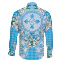 Hawaii Cyan Palaka Family Matching Short Sleeve Bodycon Dress and Hawaiian Shirt With Tapa Pattern Tropical Flowers - Polynesian Pride