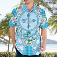 Hawaii Cyan Palaka Hawaiian Shirt With Tapa Pattern Tropical Flowers - Polynesian Pride