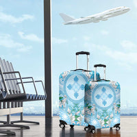 Hawaii Cyan Palaka Luggage Cover With Tapa Pattern Tropical Flowers - Polynesian Pride