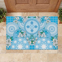 Hawaii Cyan Palaka Rubber Doormat With Tapa Pattern Tropical Flowers LT05 Cyan - Polynesian Pride