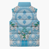 Hawaii Cyan Palaka Sleeveless Puffer Jacket With Tapa Pattern Tropical Flowers LT05 - Polynesian Pride