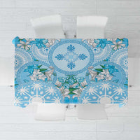 Hawaii Cyan Palaka Tablecloth With Tapa Pattern Tropical Flowers - Polynesian Pride