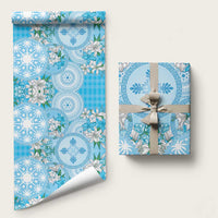 Hawaii Cyan Palaka Wrapping Paper With Tapa Pattern Tropical Flowers LT05 58" × 23" Cyan - Polynesian Pride