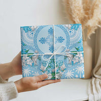 Hawaii Cyan Palaka Wrapping Paper With Tapa Pattern Tropical Flowers LT05 - Polynesian Pride