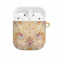 Hawaii Peach Palaka AirPods Case With Tapa Pattern Tropical Flowers LT05 Peach - Polynesian Pride