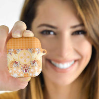 Hawaii Peach Palaka AirPods Case With Tapa Pattern Tropical Flowers LT05 - Polynesian Pride