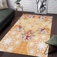 Hawaii Peach Palaka Area Rug With Tapa Pattern Tropical Flowers - Polynesian Pride