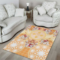 Hawaii Peach Palaka Area Rug With Tapa Pattern Tropical Flowers - Polynesian Pride