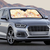 Hawaii Peach Palaka Auto Sun Shade With Tapa Pattern Tropical Flowers - Polynesian Pride