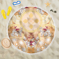 Hawaii Peach Palaka Beach Blanket With Tapa Pattern Tropical Flowers LT05 One Size 150cm Peach - Polynesian Pride