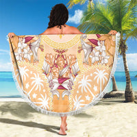 Hawaii Peach Palaka Beach Blanket With Tapa Pattern Tropical Flowers LT05 - Polynesian Pride