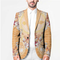 Hawaii Peach Palaka Blazer With Tapa Pattern Tropical Flowers LT05 - Polynesian Pride
