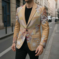 Hawaii Peach Palaka Blazer With Tapa Pattern Tropical Flowers LT05 - Polynesian Pride