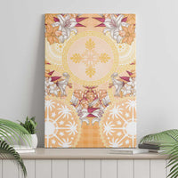 Hawaii Peach Palaka Canvas Wall Art With Tapa Pattern Tropical Flowers LT05 - Polynesian Pride