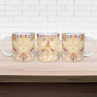 Hawaii Peach Palaka Ceramic Mug With Tapa Pattern Tropical Flowers LT05 - Polynesian Pride