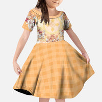 Hawaii Peach Palaka Family Matching Mermaid Dress and Hawaiian Shirt With Tapa Pattern Tropical Flowers - Polynesian Pride