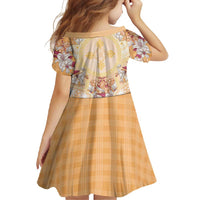 Hawaii Peach Palaka Family Matching Mermaid Dress and Hawaiian Shirt With Tapa Pattern Tropical Flowers - Polynesian Pride