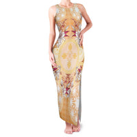 Hawaii Peach Palaka Family Matching Tank Maxi Dress and Hawaiian Shirt With Tapa Pattern Tropical Flowers - Polynesian Pride